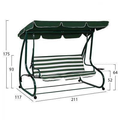 3 seater swing bed HM5050.01 Green/White 211x117x175 cm