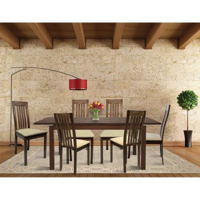 Set Dining Table 7 pieces Table Walnut & chairs solid wood HM10030