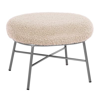 STOOL FOOTREST TRUDI HM8640.23 WHITE BOUCLE FABRIC AND SILVER METAL BASE 56x47x40Hcm.