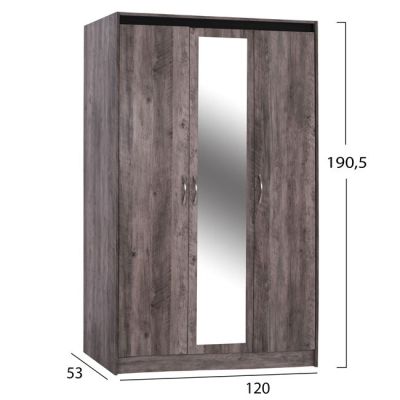 Wardrobe Jacintha 3 door HM2275 with mirror in ashen color 120X53X190,5 cm