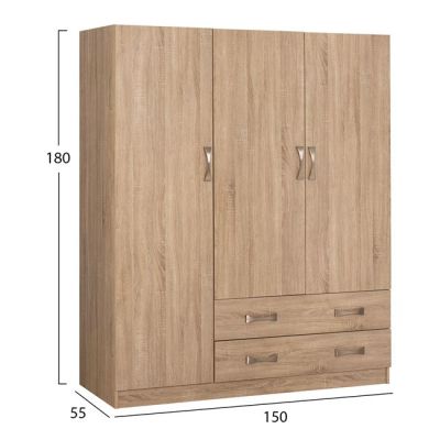 Wardrobe 3Door with 2Drawers HM384.02 Sonama 150x55x180cm