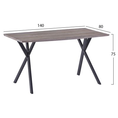 Table Alarick HM8550.02 with MDF Surface Old Beech and Metallic Legs 140x80x75cm