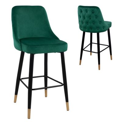 Bar Stool SERENITY HM8519.03 Velvet Cypress Green Color and metallic frame 51x57x110cm