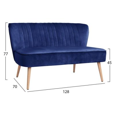 Velvet 2seater sofa Andy HM8401.08 in blue color 128x70x77 cm.