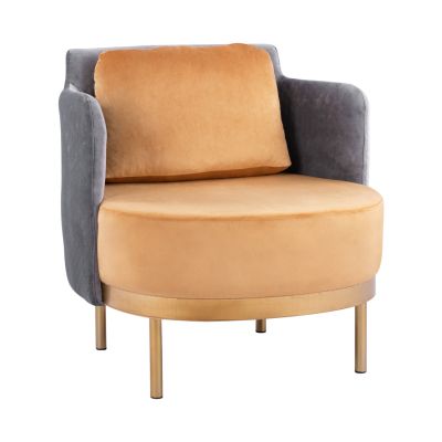 Armchair Ragna HM8636, grey and gold velvet, gold legs 75x72x77cm