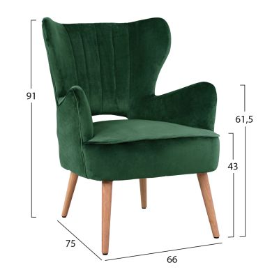 Velvet Armchair Mylie in Cypress Green color HM8394.03 66x75x91 cm