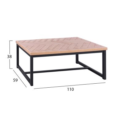 Coffee Table Chanelle in natural color with black legs 110x59x38 cm. HM8648