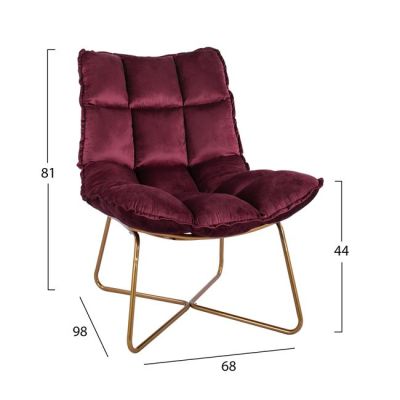 Armchair Dejana HM8632.06 Maroon Velvet, gold base 68x98x81cm