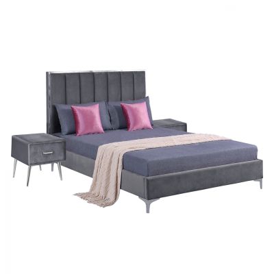 Set Bedroom 3 peices Velvet Grey HM11256.01