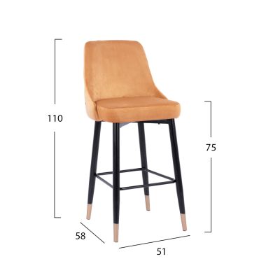 Bar Stool SERENITY HM8519.09 Gold Velvet with metallic frame 51Χ58Χ110cm