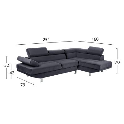 Corner Sofa FAITH Grey velvet HM3156.01 254x79-160x70-84 cm