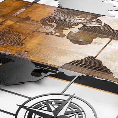 WOODEN WALL DECORATION WITH METALLIC WORLD MAP 85X58cm HM7223