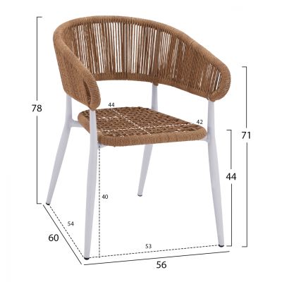 БЯЛО АЛУМИНИЕВО КРЕСЛО EULO С БЕЖОВ СИНТЕТИЧЕН РАТАН HM5783.02 56x60x78H cm.