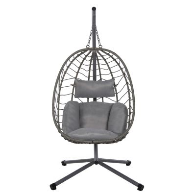 HANGING NEST MILLIE HM5997.10 METAL BASE-SYNTHETIC RATTAN AND CUSHIONS IN GREY 90x75x190Hcm.