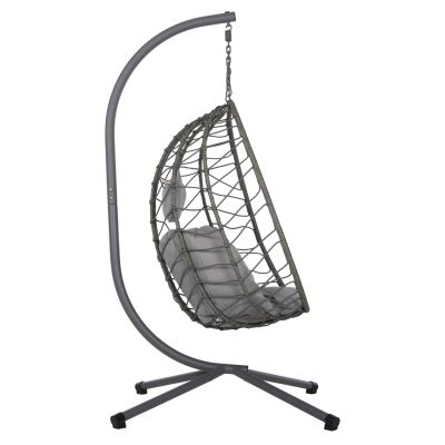 HANGING NEST MILLIE HM5997.10 METAL BASE-SYNTHETIC RATTAN AND CUSHIONS IN GREY 90x75x190Hcm.