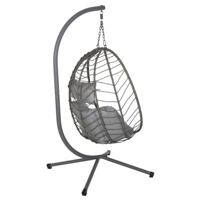 HANGING NEST MILLIE HM5997.10 METAL BASE-SYNTHETIC RATTAN AND CUSHIONS IN GREY 90x75x190Hcm.