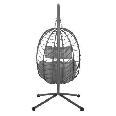 HANGING NEST MILLIE HM5997.10 METAL BASE-SYNTHETIC RATTAN AND CUSHIONS IN GREY 90x75x190Hcm.