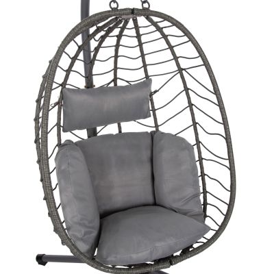 HANGING NEST MILLIE HM5997.10 METAL BASE-SYNTHETIC RATTAN AND CUSHIONS IN GREY 90x75x190Hcm.