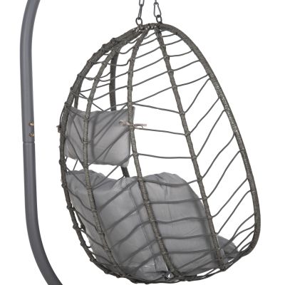 HANGING NEST MILLIE HM5997.10 METAL BASE-SYNTHETIC RATTAN AND CUSHIONS IN GREY 90x75x190Hcm.