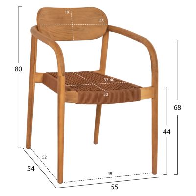 КРЕСЛО OSLO HM9636.01 ТИКОВО ДЪРВО В ЕСТЕСТВЕНО И КАФЯВО ВЪЖЕ 55x54x80Hcm.