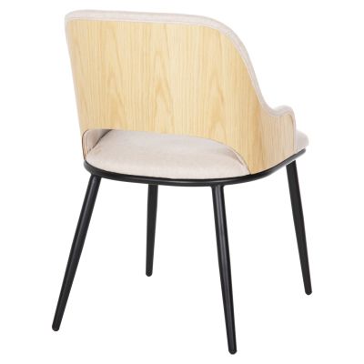 DINING CHAIR DELF HM9617.02 BEIGE FABRIC-BLACK METAL LEGS-WOODEN BACK IN OAK 48x55x76Hcm.