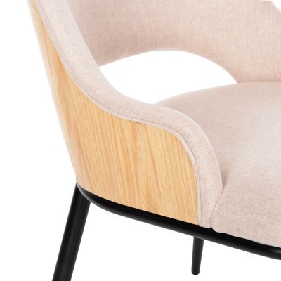 DINING CHAIR DELF HM9617.02 BEIGE FABRIC-BLACK METAL LEGS-WOODEN BACK IN OAK 48x55x76Hcm.