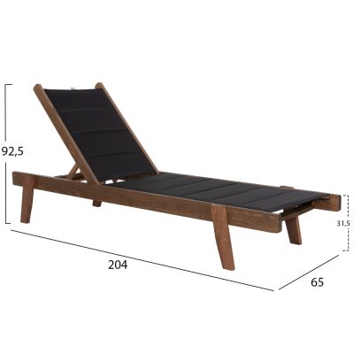 BEACH LOUNGER MILOS HM10685.03 BEECH WOOD IN WALNUT-BLACK TEXTILENE CUSHION COVER 204x65x92,5Hcm.