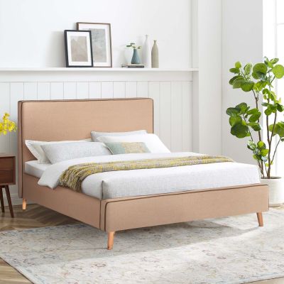 BED INDRA FB9662.02 BEIGE FABRIC BROWN RAIL FOR MATTRESS 160X200cm.