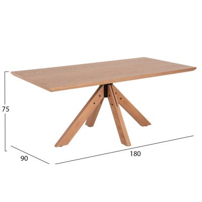 DINING TABLE PAOLO HM9853 MDF WITH MANCHURIAN WOOD VENEER-SOLID RUBBERWOOD LEGS-OAK COLOR 180x90x75Hcm.