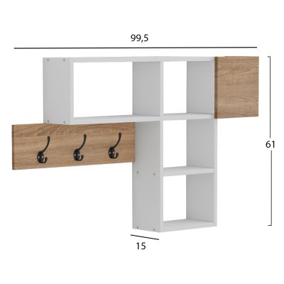 ENTRYWAY HANGER WITH SHELVES HARLAN HM8973.12 MELAMINE IN SONAMA-WHITE 99,5x15x61Hcm.