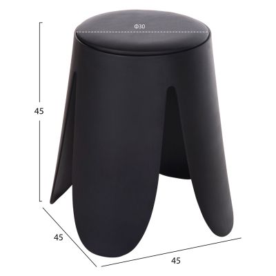 STOOL DENTY HM9619.02 POLYPROPYLENE IN BLACK-PU SEAT IN BLACK Φ30x45Hcm.