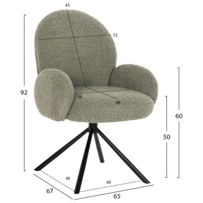 ARMCHAIR SWIVEL WINON HM9778.08 OLIVE GREEN BOUCLE FABRIC-BLACK METAL BASE 65x67x92Hcm.