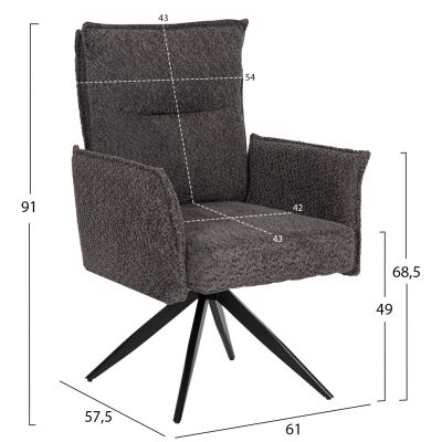 DINING ARMCHAIR ZORIN HM9846.03 GREY FABRIC-BLACK METAL BASE 64x66x94,5Hcm.