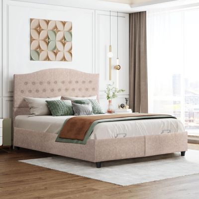 HM624.22 bed MALENA, storage space, beige nubuck-type fabric, 160x200