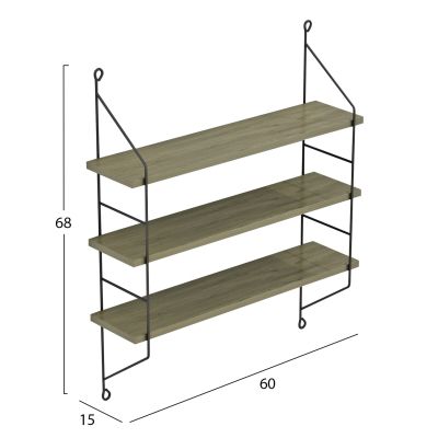 СТЕННИ РАФТОВЕ ACHALA HM9185.12 МЕЛАМИН В МАСЛИНЕНО СИВО 60x15x68Hcm.