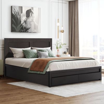 BED CAPRI HM399.11 WITH 2 DRAWERS-MELAMINE IN WENGE COLOR- FOR MATTRESS 160x200cm.