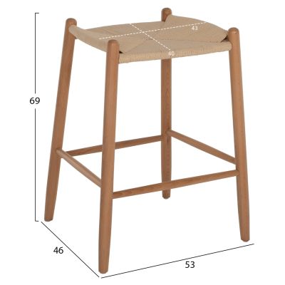 BAR STOOL MEDIUM HEIGHT BEECH WOOD-ROPE 44x46x65Hcm.HM9321.01