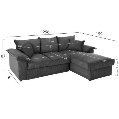 CORNER SOFA-BED WITH STORAGE SPACE ALDO HM3276.02R ANTHRACITE FABRIC 256x91-159x87Hcm.