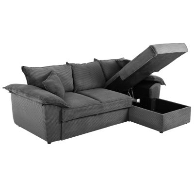 CORNER SOFA-BED WITH STORAGE SPACE ALDO HM3276.02R ANTHRACITE FABRIC 256x91-159x87Hcm.