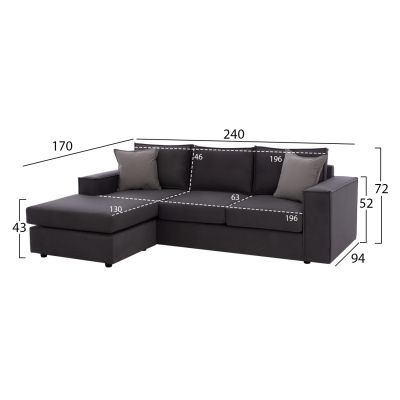 Corner sofa MONACO, interchangeable, 2 pcs, grey, stain-resistant, water-repellent