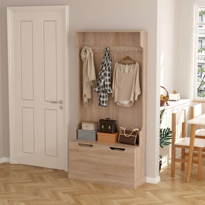 ENTRYWAY FURNITURE KAYLOR HM2475.01 WITH HOOKS&STORAGE SPACE-MDF IN SONAMA 93x34x180Hcm.