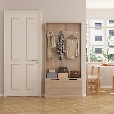 ENTRYWAY FURNITURE KAYLOR HM2475.01 WITH HOOKS&STORAGE SPACE-MDF IN SONAMA 93x34x180Hcm.