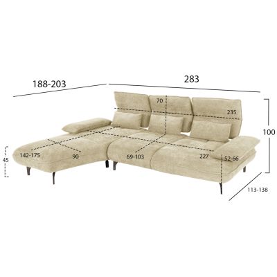 CORNER (LEFT) SOFA-BED CONVERT HM3268.01L ECRU FABRIC 283x188x100Hcm.