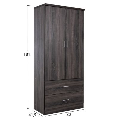 WARDROBE 2-LEAF WITH 2 DRAWERS REINA HM338.07 MELAMINE IN ANTHRACITE 80Χ41,5Χ181Hcm.