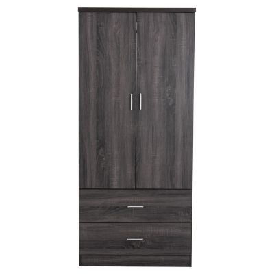 WARDROBE 2-LEAF WITH 2 DRAWERS REINA HM338.07 MELAMINE IN ANTHRACITE 80Χ41,5Χ181Hcm.