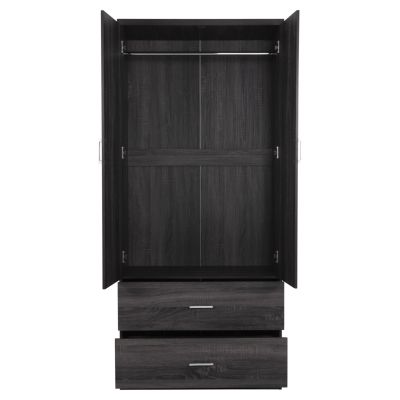 WARDROBE 2-LEAF WITH 2 DRAWERS REINA HM338.07 MELAMINE IN ANTHRACITE 80Χ41,5Χ181Hcm.