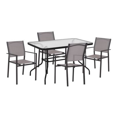 OUTDOOR DINING SET HM11800 5PCS METAL TABLE 120X70 & METAL ARMCHAIRS TEXTLINE GREY