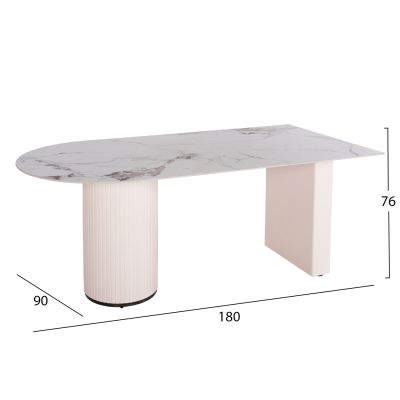 DINING TABLE CERAMUS HM9772.01 CERAMIC TABLETOP 12mm IN WHITE MARBLE COLOR-MDF LEGS WHITE 180x90x76Hcm.