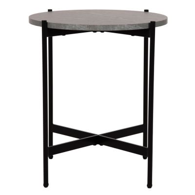 SIDE TABLE HM9589.02 MDF GREY MARBLE-BLACK METAL BASE Φ50x55Hcm.