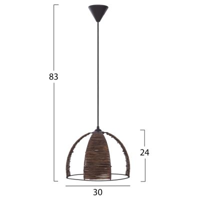 CEILING PENDANT METAL CAP WITH WOODEN STRIPS Φ30x83Hcm.HM7703.01